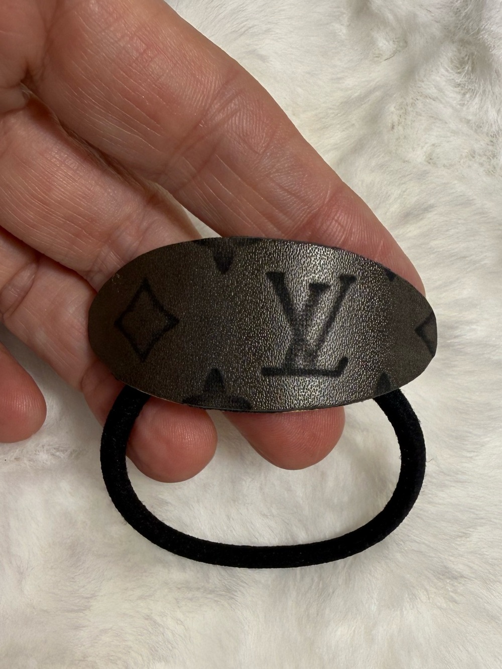 Louis Vuitton Upcycled repurposed hair tie using authentic LV leather